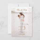 Chic Ecru Scrollwork Photo Wedding Save the Date (Vorderseite)