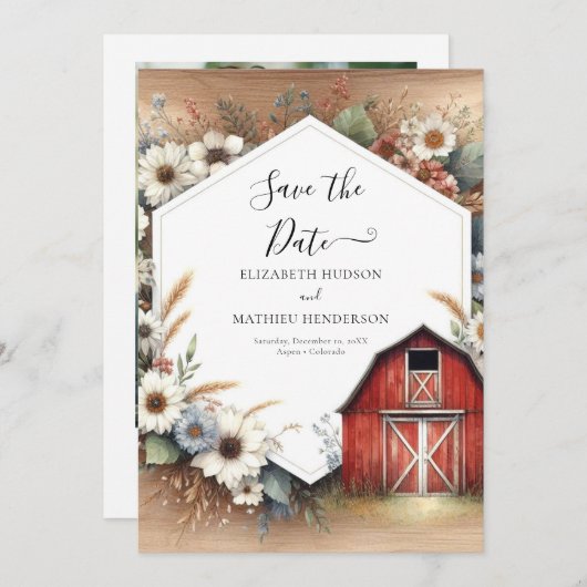 Chic Editable Barnyard Wedding Save The Date (Vorne/Hinten)