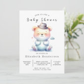 Chic Editable Bear Baby Dusche Einladung (Stehend Vorderseite)