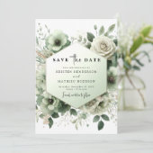 Chic Editable Botanical Sage Green Wedding Save The Date (Stehend Vorderseite)