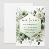 Chic Editable Botanical Sage Green Wedding Save The Date (Vorne/Hinten)