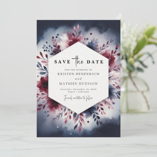 Chic Editable Burgundy Save The Date (Stehend Vorderseite)