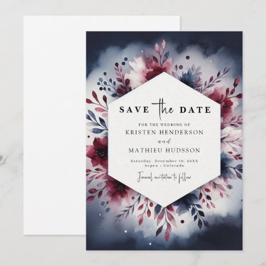 Chic Editable Burgundy Save The Date (Vorne/Hinten)