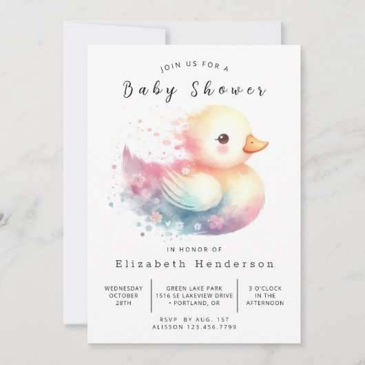 Chic Editable Duck Baby Duck Dusche Einladung (Vorderseite)