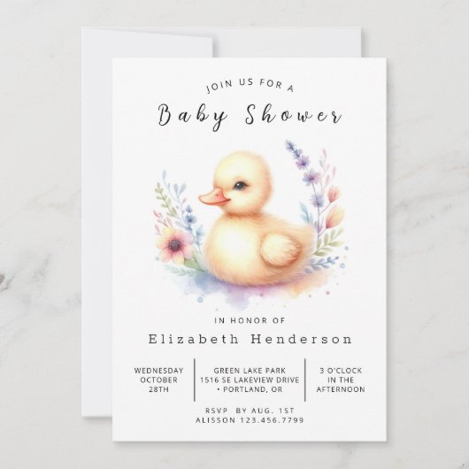 Chic Editable Duck Baby Duck Dusche Einladung (Vorderseite)