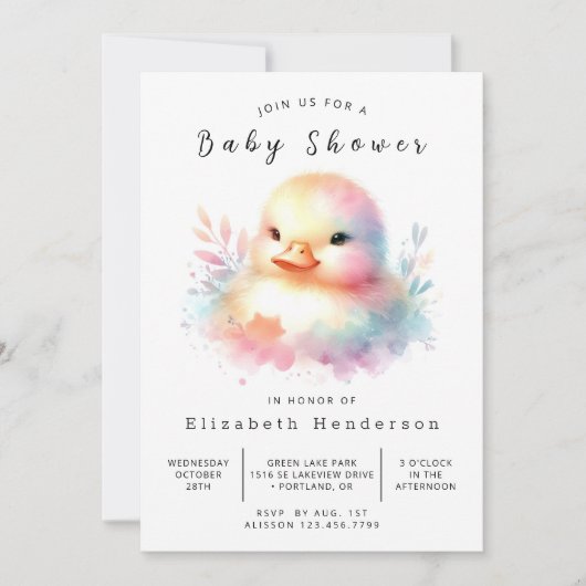 Chic Editable Duck Baby Duck Dusche Einladung (Vorderseite)