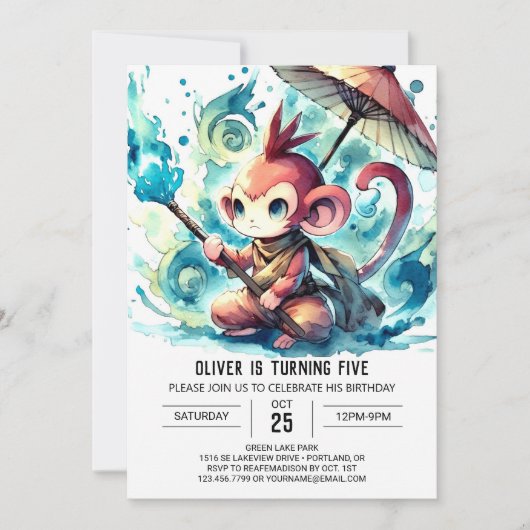 Chic Editable Monkey Birthday Einladung (Vorderseite)