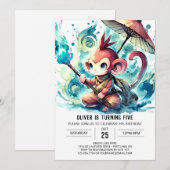 Chic Editable Monkey Birthday Einladung (Vorne/Hinten)