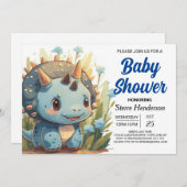 Chic Editable Niedlich Dinosaur Boy Baby Dusche Einladung (Vorne/Hinten)