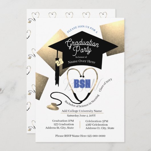 Chic Editable Nurse Graduation Party Einladung (Vorne/Hinten)