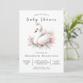 Chic Editable Swan Baby Dusche Einladung (Stehend Vorderseite)