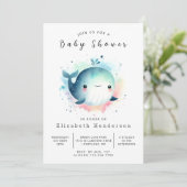 Chic Editable Whale Baby Dusche Einladung (Stehend Vorderseite)