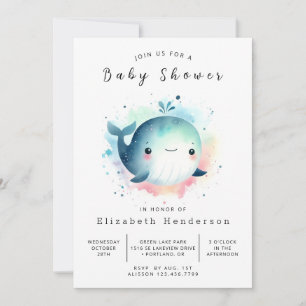 Chic Editable Whale Baby Dusche Einladung