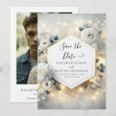 Chic Editable White Roses Wedding Save The Date (Vorne/Hinten)