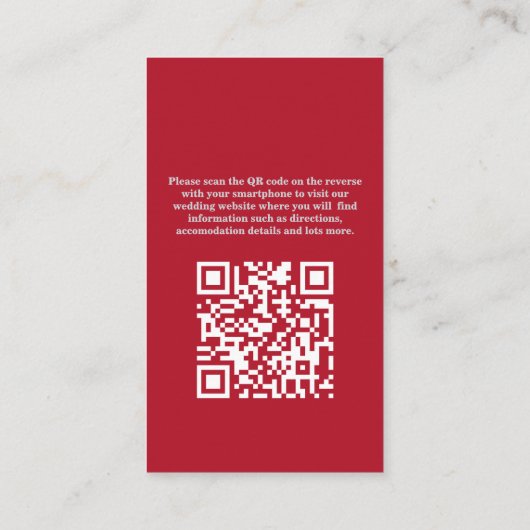 Chic Editorial Deep Red Compact QR Code Wedding Begleitkarte (Rückseite)