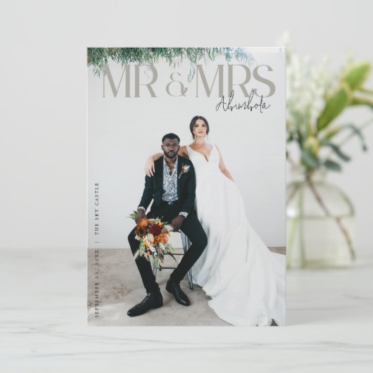 Chic Editorial Foto Hochzeit Vielen Dank Karte W H (Stehend Vorderseite)