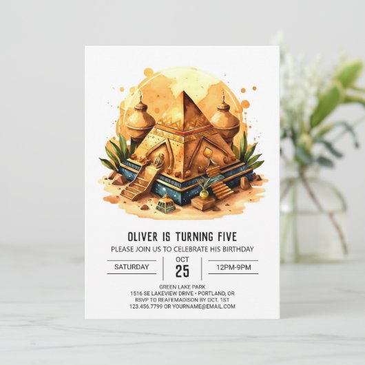 Chic Egyptian Elegant Pyramids Geburtstag Einladung (Stehend Vorderseite)