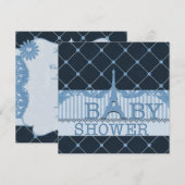 Chic Eiffel Tower Blue Baby Dusche Einladung (Vorne/Hinten)