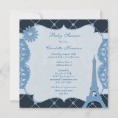 Chic Eiffel Tower Blue Baby Dusche Einladung (Rückseite)