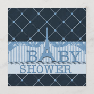 Chic Eiffel Tower Blue Baby Dusche Einladung