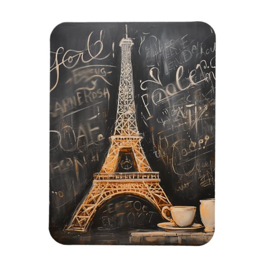 Chic Eiffel Tower Cafe Kaffeekarte Paris Magnet (Vertikal)