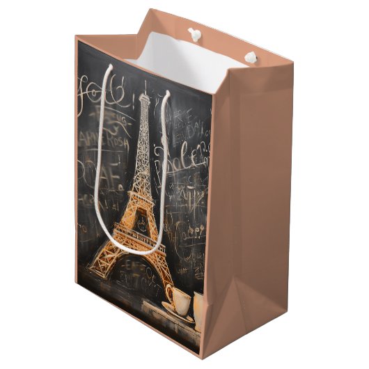 Chic Eiffel Tower Cafe Kaffeekarte Paris Mittlere Geschenktüte (Vorderseite Schrägansicht)
