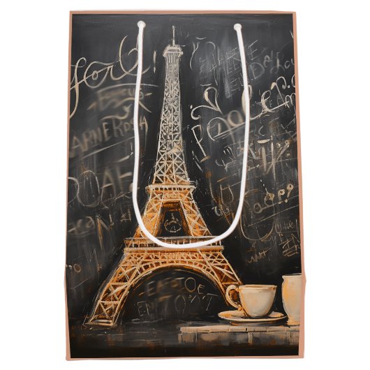 Chic Eiffel Tower Cafe Kaffeekarte Paris Mittlere Geschenktüte (Rückseite)