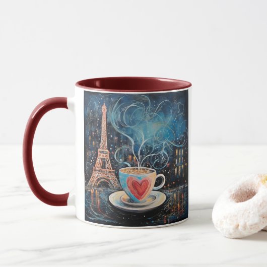 Chic Eiffel Tower Cafe Kaffeekarte Paris Tasse (Mit Donut)