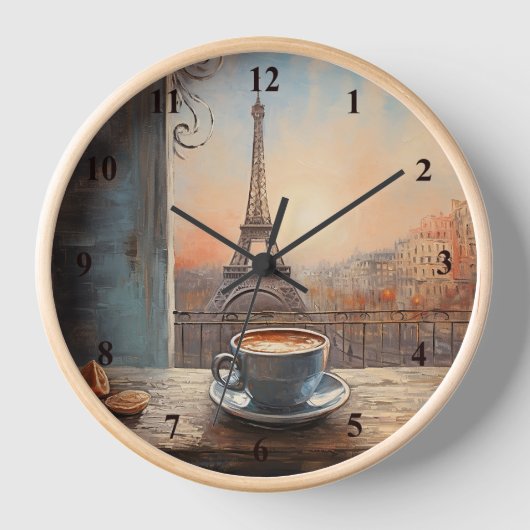 Chic Eiffel Tower Cafe Kaffeekarte Paris Uhr (Vorderseite)