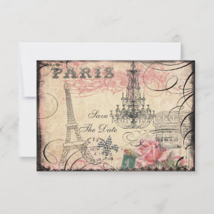 Chic Eiffel Tower & Chandelier Save the Date