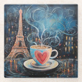 Chic Eiffel Tower Heart Café Café Kaffee Chalk Par Glasuntersetzer (Vorderseite)