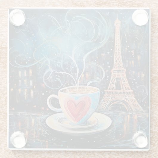 Chic Eiffel Tower Heart Café Café Kaffee Chalk Par Glasuntersetzer (Rückseite)