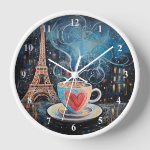 Chic Eiffel Tower Heart Café Café Kaffee Chalk Par Uhr