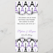Chic Eiffel Tower Lila Personalisierte Menükarten (Rückseite)