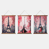 Chic Eiffel Tower Modern Paris Vollmond Herz Wandteppich Mit Holzrahmen (Dreifach)