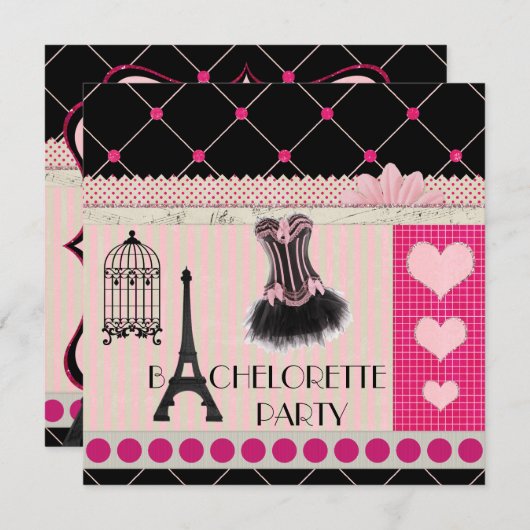 Chic Eiffel Tower Pink Paris Junggeselinnen-Abschi Einladung (Vorne/Hinten)