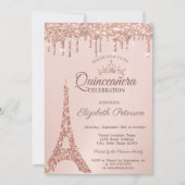 Chic Eiffel Tower, Rose Gold Tropfen Quinceañera Einladung (Vorderseite)