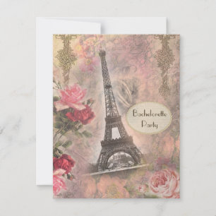 Chic Eiffel Tower & Rose Junggeselinnen-Abschied Einladung