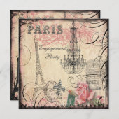 Chic-Eiffel-Turm u. Leuchter-Verlobungs-Party Einladung (Vorne/Hinten)