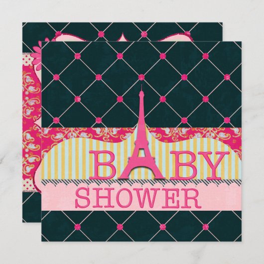 Chic Eiffelturm Babydusche Einladung (Vorne/Hinten)