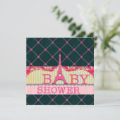 Chic Eiffelturm Babydusche Einladung (Stehend Vorderseite)
