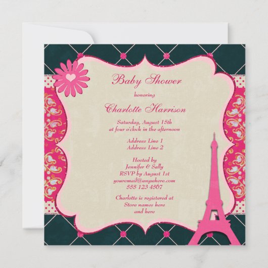 Chic Eiffelturm Babydusche Einladung (Rückseite)