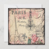 Chic Eiffelturm & Chandelier 40. Geburtstag Einladung (Vorderseite)