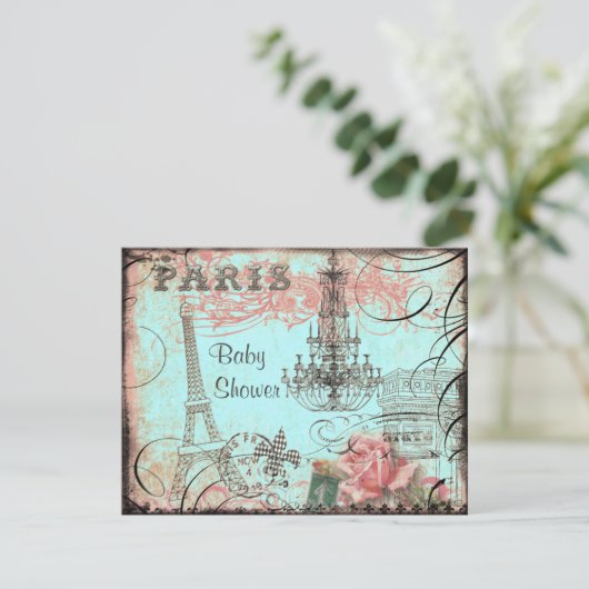 Chic Eiffelturm & Chandelier Baby Dusche Einladung (Stehend Vorderseite)