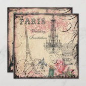 Chic Eiffelturm & Chandelier Hochzeit Einladung (Vorne/Hinten)