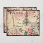 Chic Eiffelturm & Chandelier Mother-Day Brunch Einladung (Vorne/Hinten)