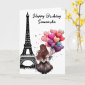 Chic Eiffelturm, Girl, Herzblasen Geburtstag Karte (Gelbe Blume)