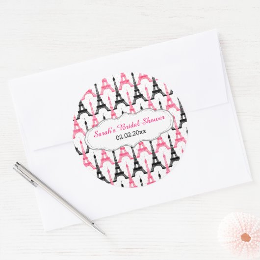 Chic Eiffelturm Pink Personalisierte Aufkleber (Umschlag)