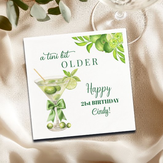 Chic ein bisschen älterer Lime Martini 21. Geburts Serviette
