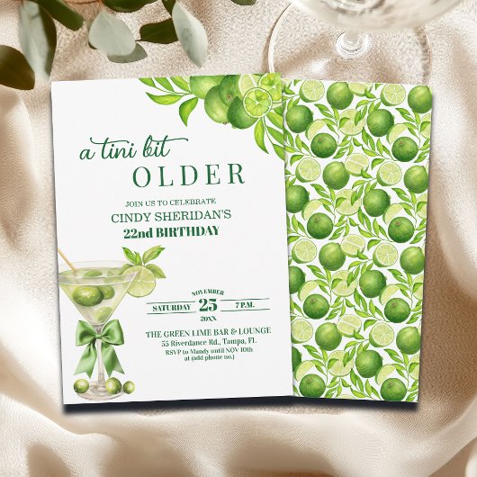 Chic ein bisschen älterer Lime Martini 22. Geburts Einladung